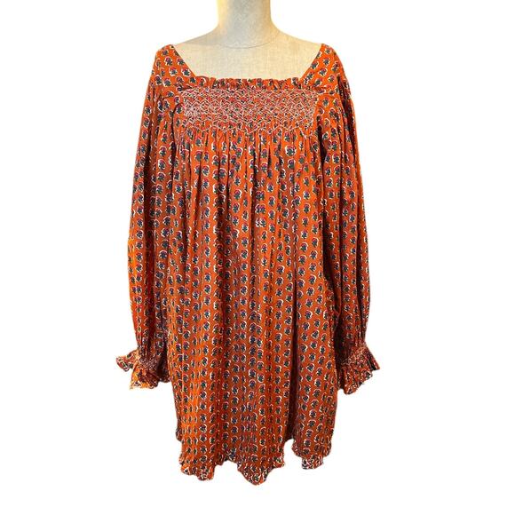 DOEN Dress Large Estee Floral Smocked Boho Mini Organic Cotton in Calico Canyon - Picture 2 of 9